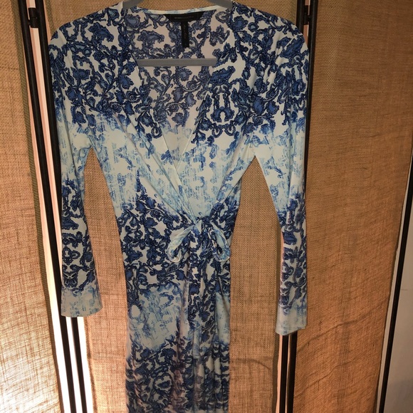 BCBG Blue Pattern Wrap Around Dress - Picture 2 of 3